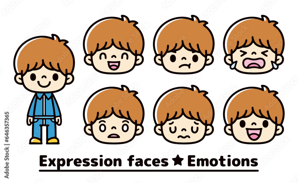 Set of illustrations of white boys with various expressions Set of illustrations of white boys with various expressions