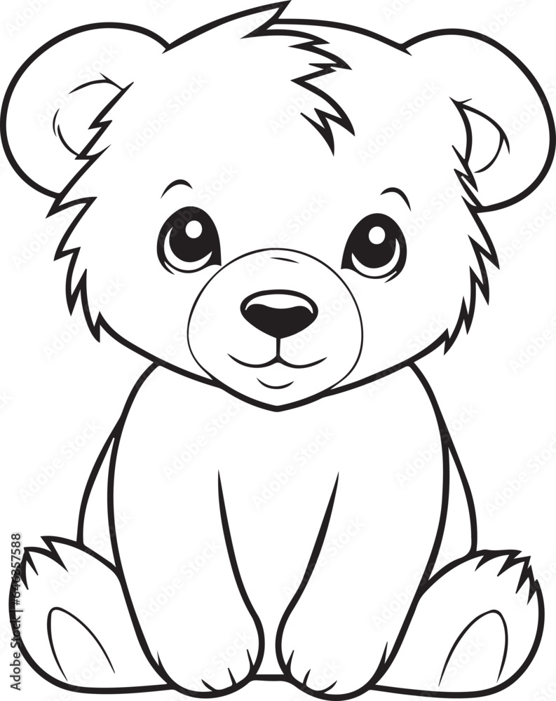 Fototapeta premium Colouring page for kids toddler and toddlers, minimal cute bear illustration one thick single outline drawing artwork