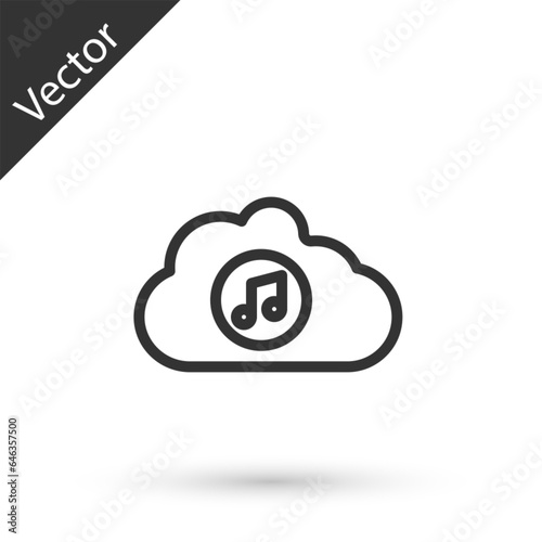 Grey line Music streaming service icon isolated on white background. Sound cloud computing, online media streaming, song, audio wave. Vector