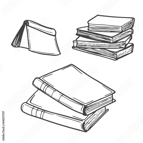 Set of books doodles. Vector sketch of book