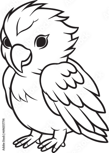 Colouring page for kids toddler and toddlers  minimal cute parrot illustration one thick single outline drawing artwork