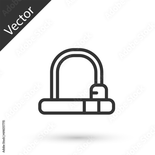Grey line Bicycle lock U shaped industrial icon isolated on white background. Vector