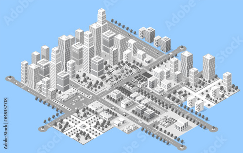 Megapolis 3d isometric three-dimensional view of the city.