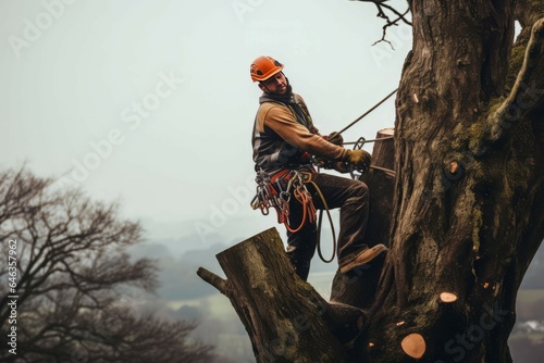 Tree removal service man work. Generate Ai