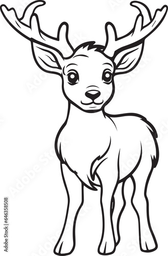 Colouring page for kids toddler and toddlers, minimal cute deer illustration one thick single outline drawing artwork © Ruwan