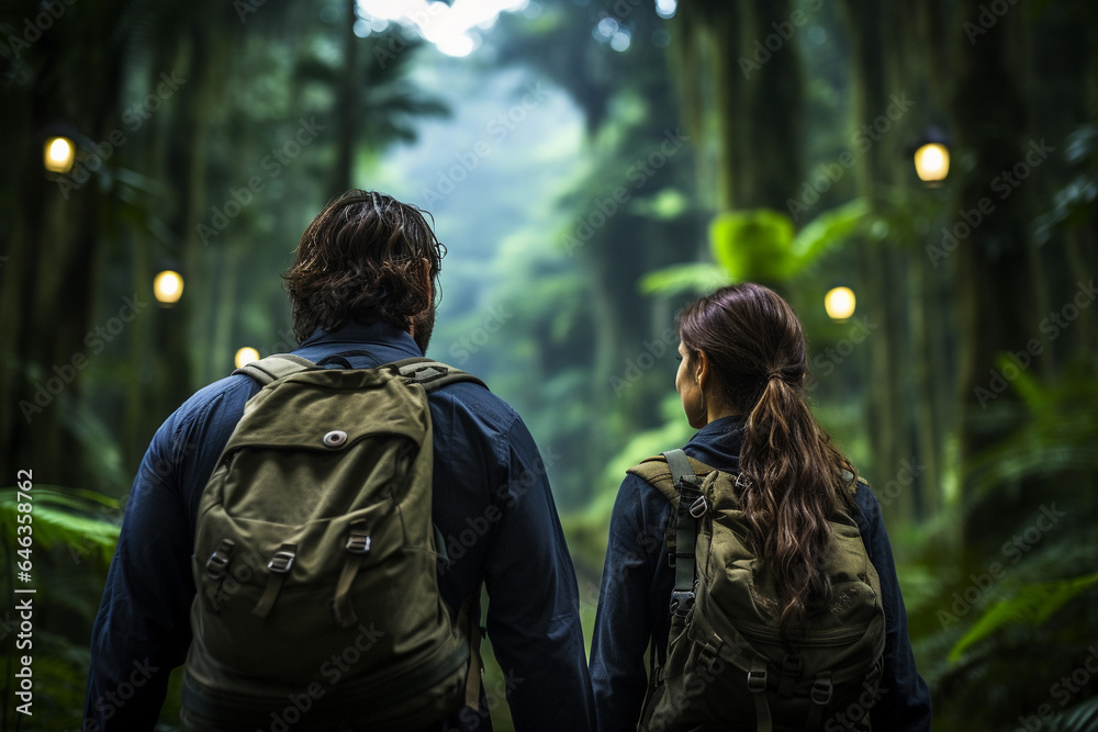 Portrait of a young couple in the rain forest
