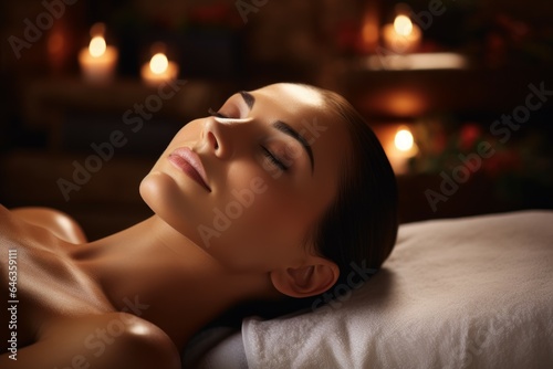 Young woman spa massage with candles. Generate Ai