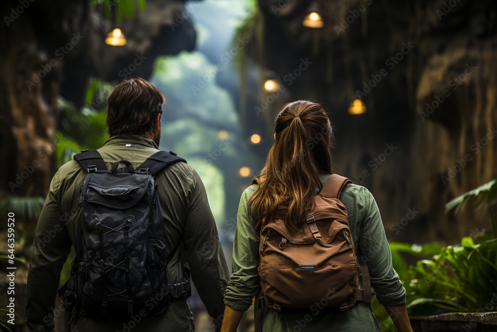 Portrait of a young couple in the green forest