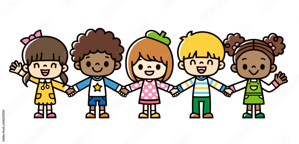 Children from various countries holding hands with smiles Children from various countries holding hands with smiles