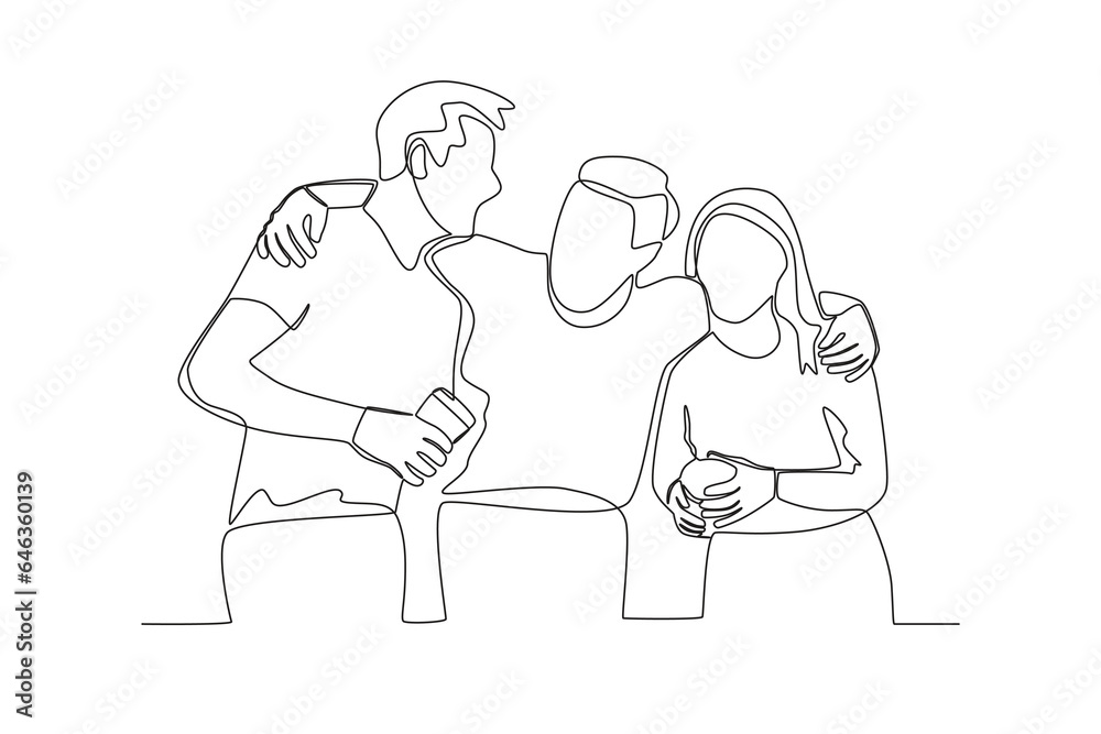 Single continuous line drawing of three friends having fun
Single continuous line drawing of three friends having fun