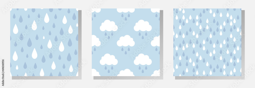 Abstract white and blue raindrops on blue background. Vector seamless patterns collection. Abstract white and blue raindrops on blue background. Vector seamless patterns collection.