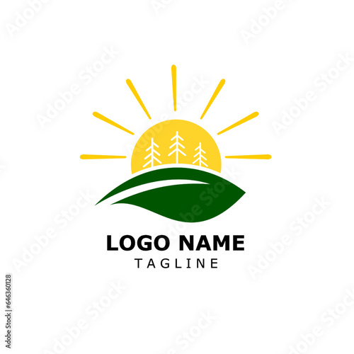 Agriculture and sunrise logo design vector 