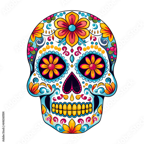 Traditional Calavera, ornate Sugar Skull isolated on white background. The day of the dead symbol..