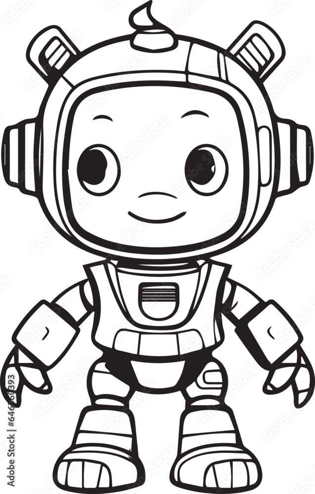 Colouring page for kids toddler and toddlers, minimal cute robot illustration one thick single outline drawing artwork Colouring page for kids toddler and toddlers, minimal cute robot illustration one thick single outline drawing artwork