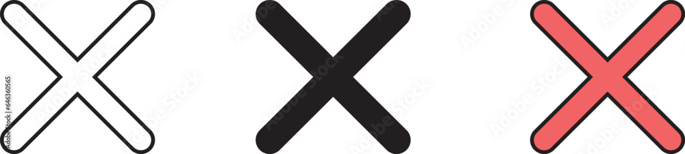 Obraz premium Close icons collection. Delete, remove, cancel. exit lined, isolated and colored version. Vector illustration
