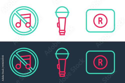 Set line Record button, Speaker mute and Microphone icon. Vector