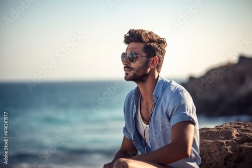 shot of a handsome young man relaxing by the sea