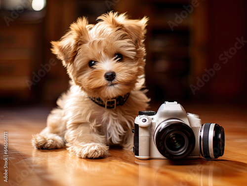 Photographing pets with charm and playfulness, a pet photographer captures delightful moments in motion through their camera lens photo