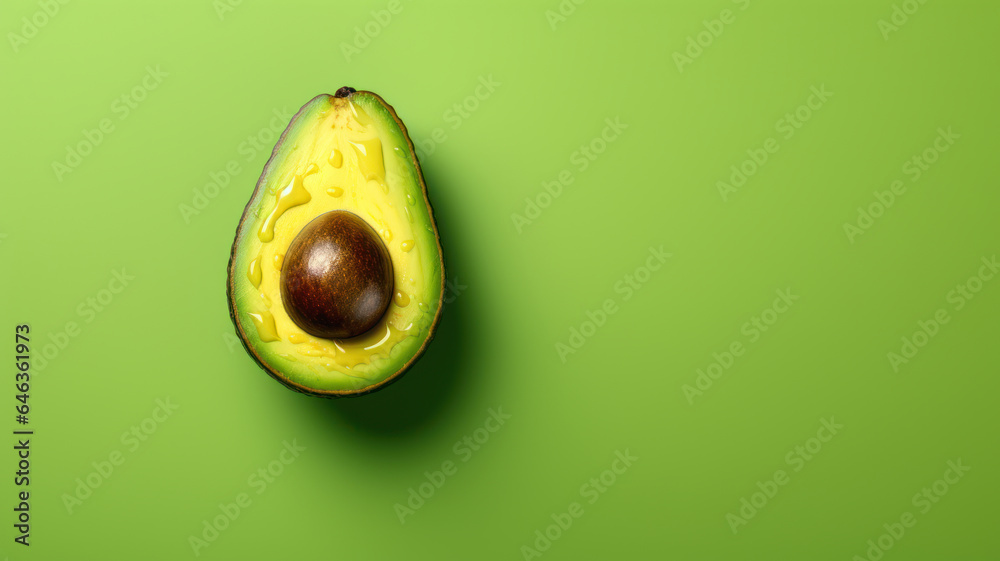 Avocado on Green Background, Colorful Minimalism
