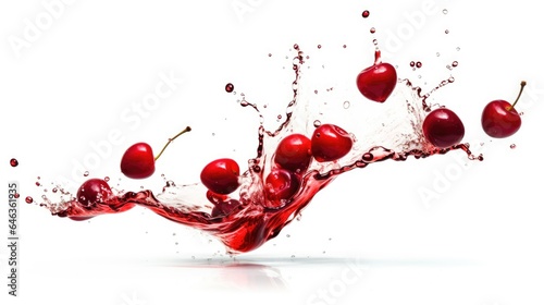 Fresh cherries with water splashes, isolated on white background. Generative AI