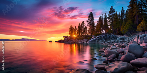Majestic sunset at lake