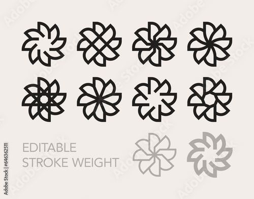 Set of trendy geometric minimal vector logo elements designs template for company branding. Editable outline. © Bisams