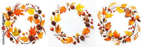 Wreaths from autumn Elements on a white background   Decor for thanks card  invitations  posters  generative ai