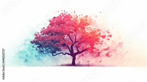 Kirschbluten tree on a white canvas. Cute and colorful abstract art painting landscape. Generative AI