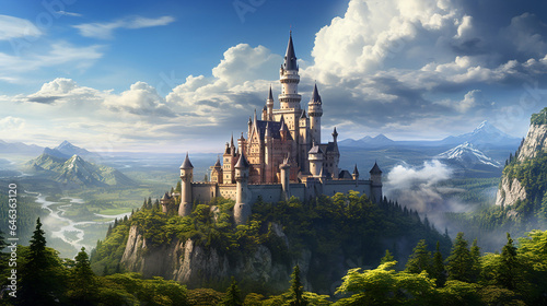 "Enchanting Fairy Tale Castle on Cliff with Scenic Landscape