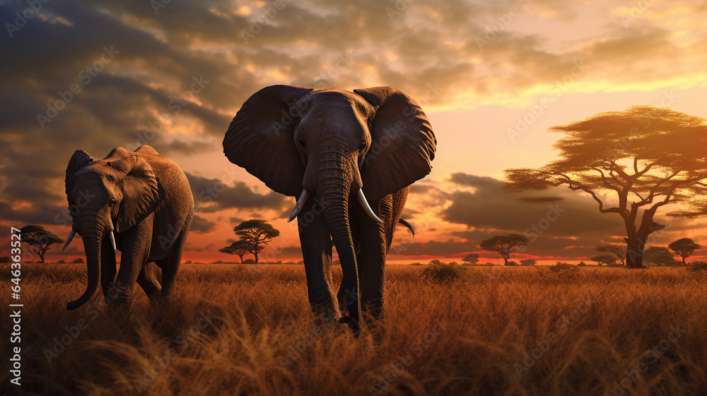 Elephant Twilight Stroll in the Savanna
