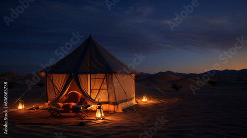 Vibrant Nomad Tent Illuminated in Desert Night