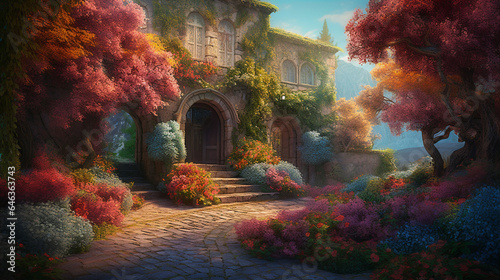 Enchanting Overgrown Manor with Flourishing Garden