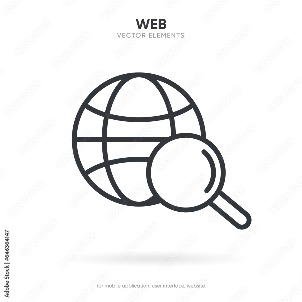 Web search symbol. Internet icon. Go to web icon. Http address sign. Globe network www website icon with isolated white background for UI UX mobile app Web search symbol. Internet icon. Go to web icon. Http address sign. Globe network www website icon with isolated white background for UI UX mobile app