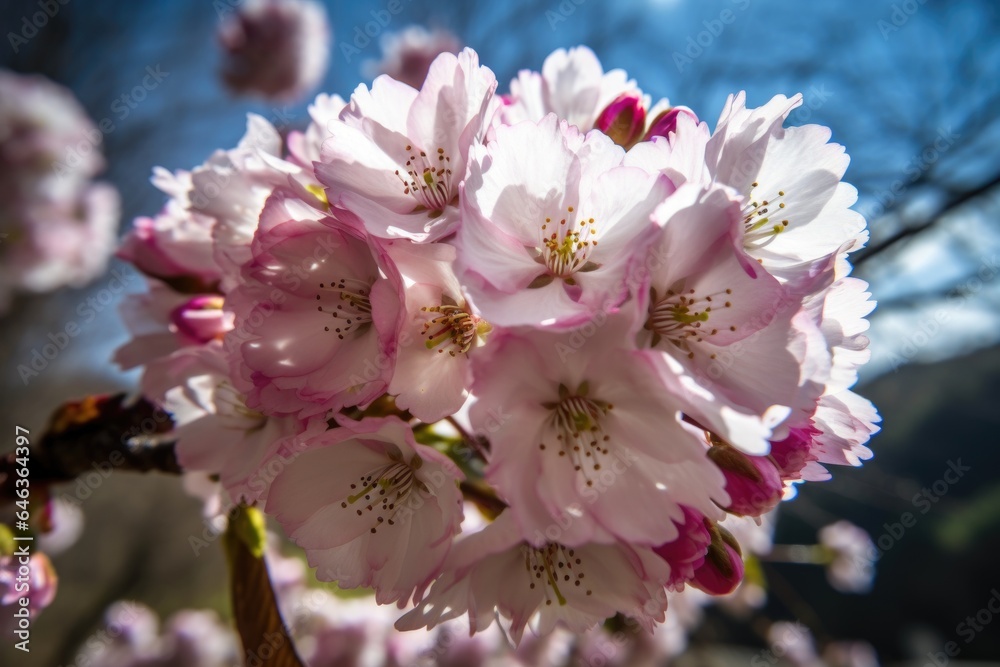 closeup of a beautiful flowering cherry tree in the spring sunshine closeup of a beautiful flowering cherry tree in the spring sunshine
