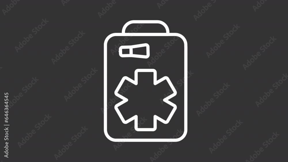 White icon animation of medical bag, HD video with transparent background, seamless loop 4K video representing hiking gear. White icon animation of medical bag, HD video with transparent background, seamless loop 4K video representing hiking gear.
