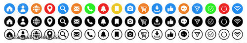 Contact us icon set. Web icons , home, call, location, globe, world, message, mail, envelope, address, search, magnifying glass, shopping cart, website, icon - like, comment, share and save icons set