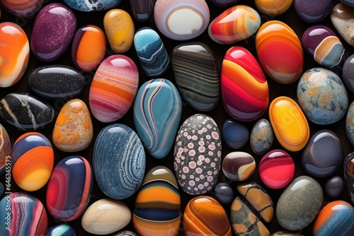 a collection of colorful, smooth, and uniquely shaped pebbles