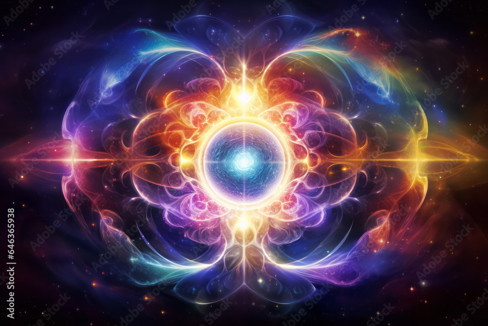 Obraz premium Chakra spiritual cosmic energy flow. Transcendental experience, meditation, esoteric concept.