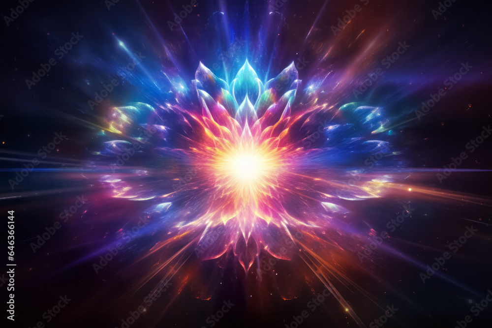 Naklejka premium Chakra spiritual cosmic energy flow. Transcendental experience, meditation, esoteric concept.