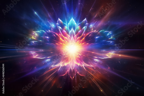 Chakra spiritual cosmic energy flow. Transcendental experience, meditation, esoteric concept.