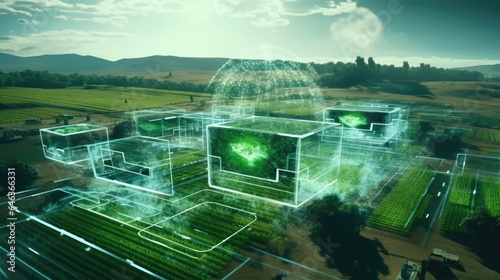 Digital Agricultural Biotechnology Holographic plant concept for biotechnology or bioengineering.