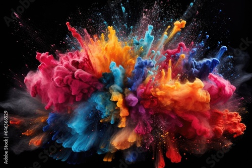 powder dyes in vivid colors exploding on a black background
