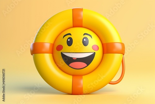 Happy sunny emoji with lifebuoy. Generative AI