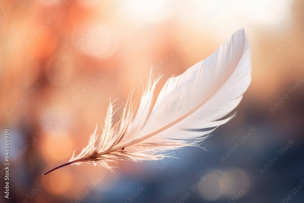 Naklejka premium a floating feather against a soft, blurred background