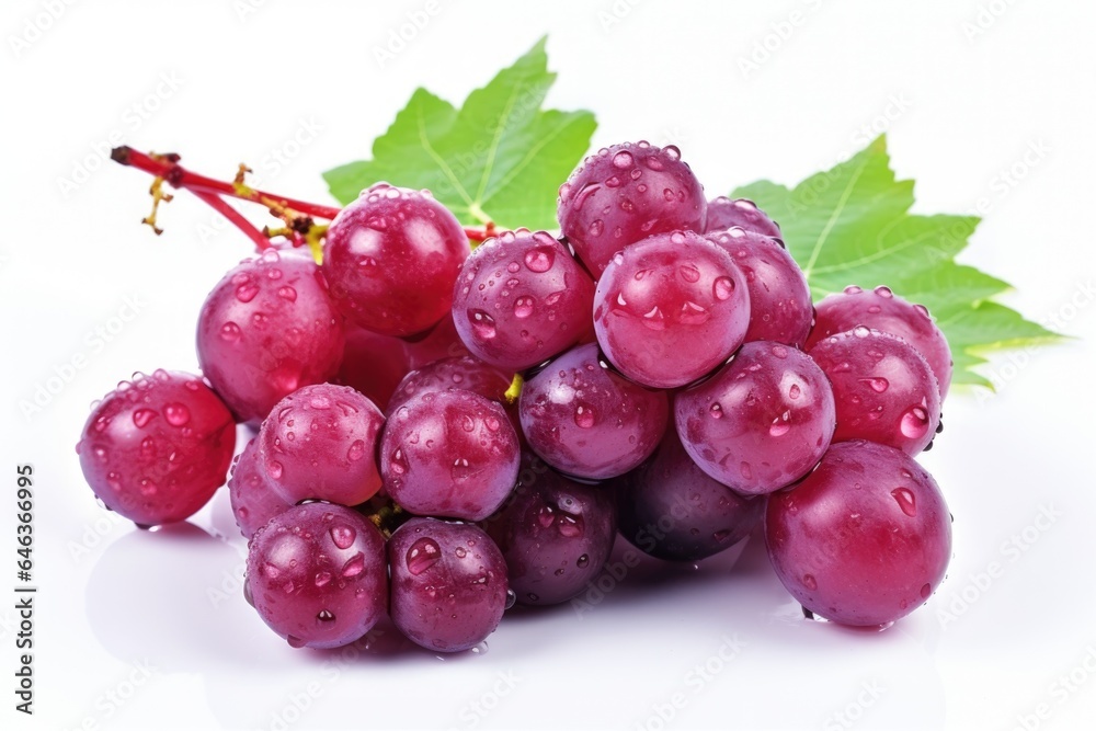 a bunch of fresh grapes with droplets of water on a white background