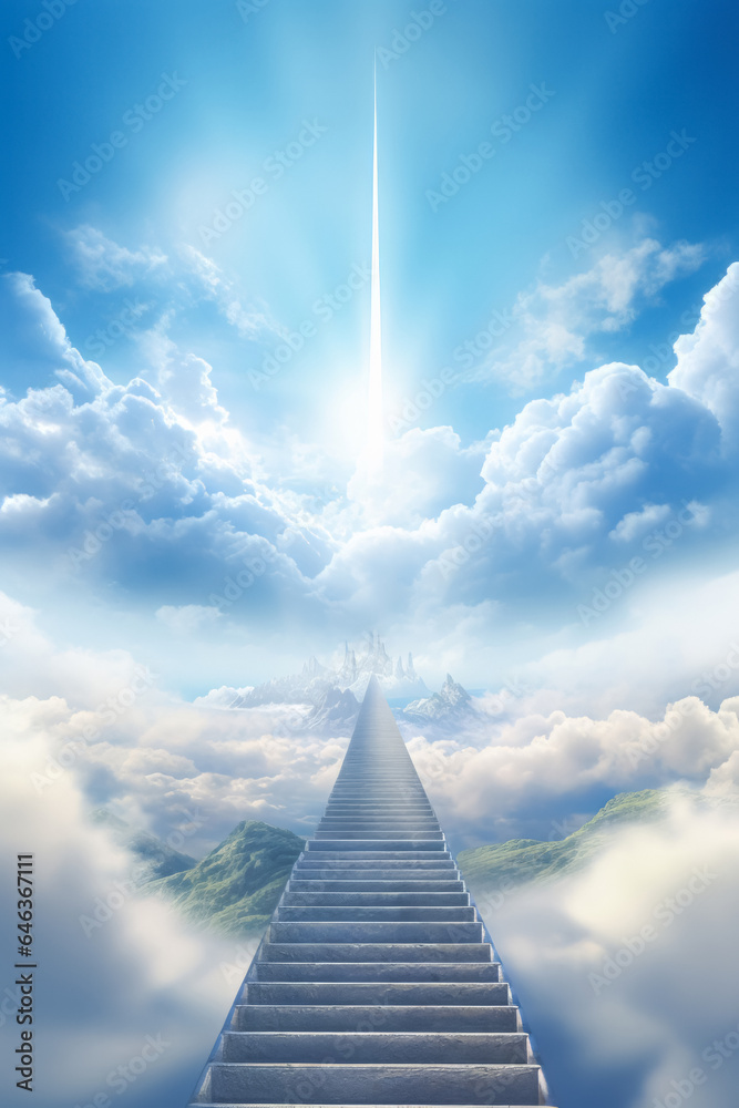 Beautiful fantasy landscape with spiritual pathway to heaven and paradise. Life after dead concept.