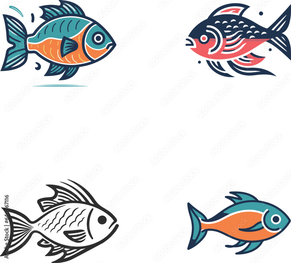 Fototapeta premium set of fishes vector colored flat minimal logo icon set