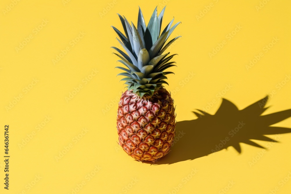 an isolated shot of a pineapple, casting a long shadow on the surface an isolated shot of a pineapple, casting a long shadow on the surface