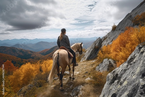 a young woman enjoying a ride through the mountains on horseback