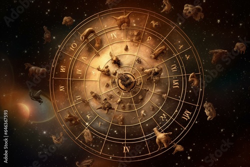 Zodiac symbols against a background of stars. Generative AI